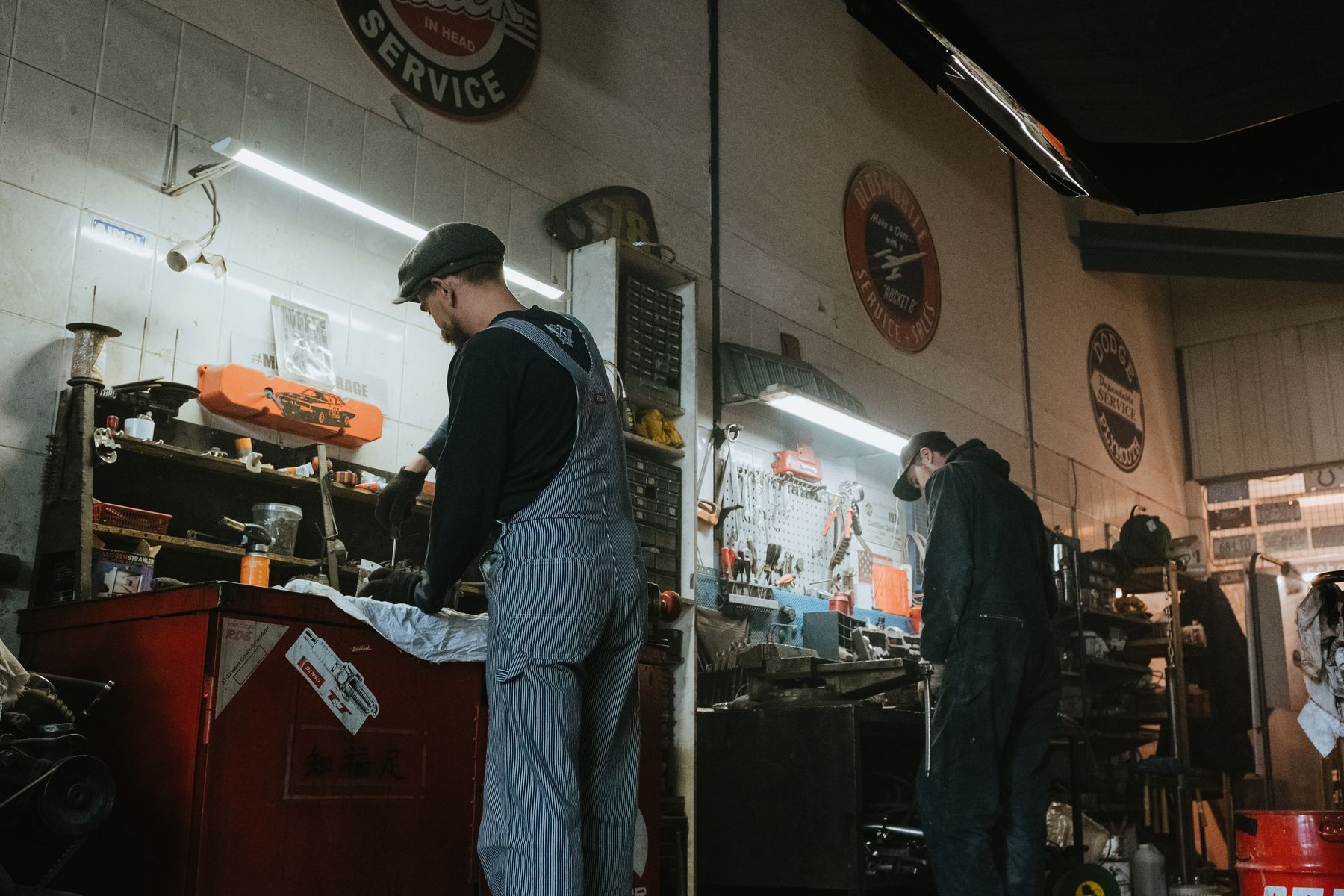 Technicians at work in the repair bay
